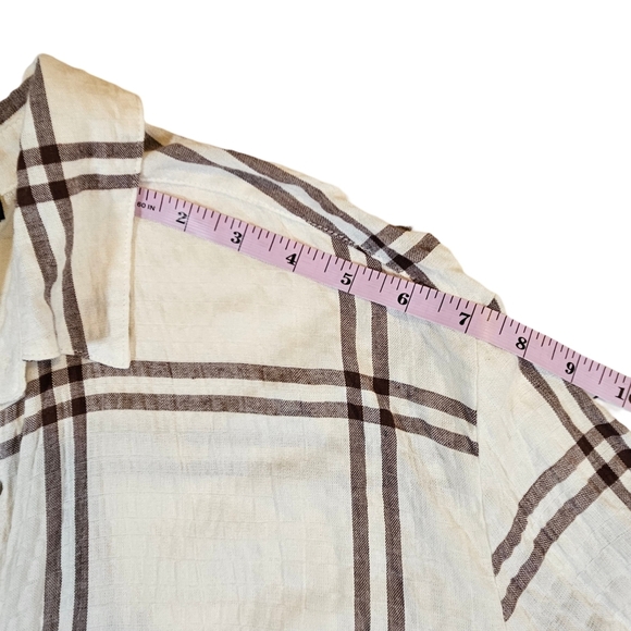 Jane & Delancey Seersucker Long Sleeve Button Down Blouse,Cream/Brown Striped,XL - Picture 12 of 12